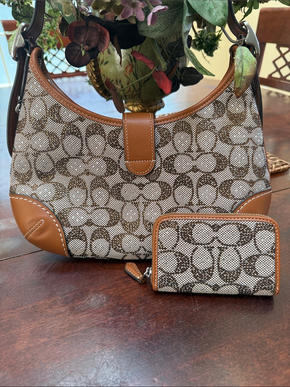 Coach Hampton Hobo Crystal Jacquard Bag and matching wallet - Picture 2 of 3